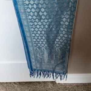 Silver and Blue Patterned Scarf
